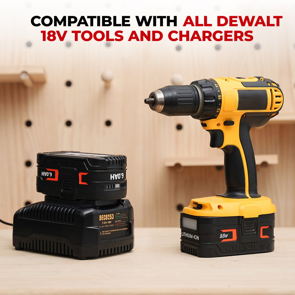CEENR 6.0Ah Battery (with LG HG2 Cells) for DeWalt 18V | Replacement Model DC9096