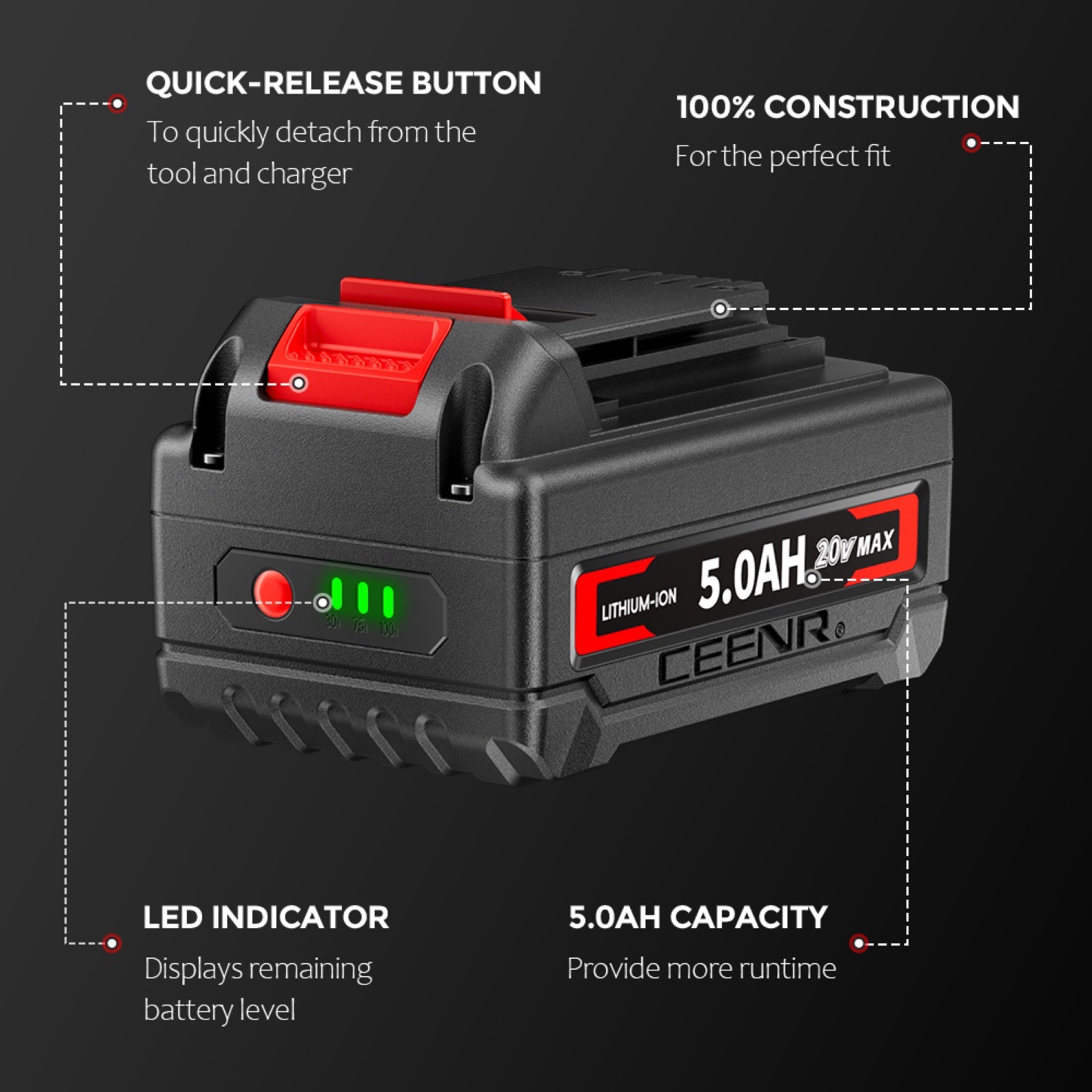 CEENR 5.0Ah Battery for Black and Decker 18V(20V Max) | Replacement Model LBXR20