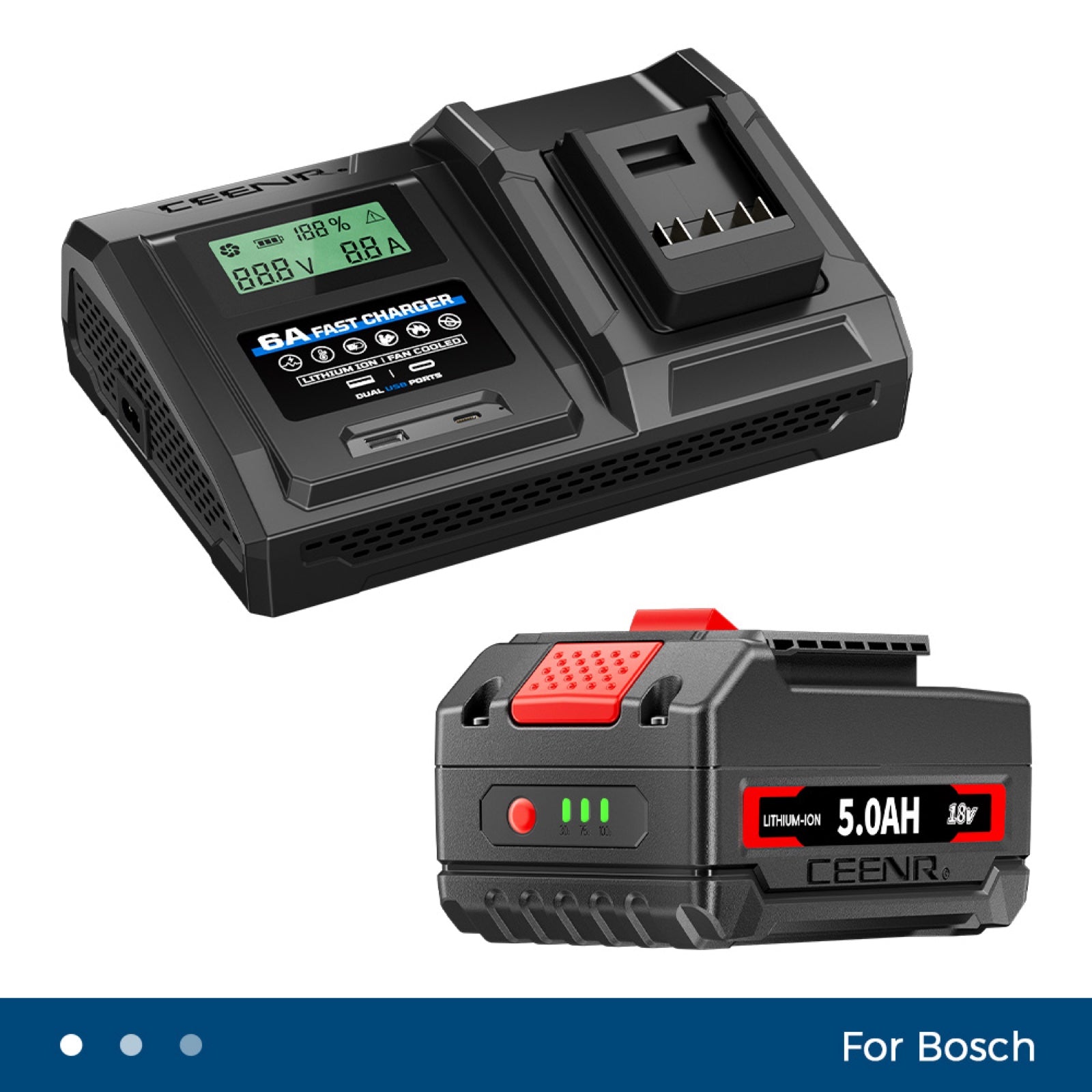 6 Amp Fast Charger for Bosch 18V Lithium-Ion Battery Pack