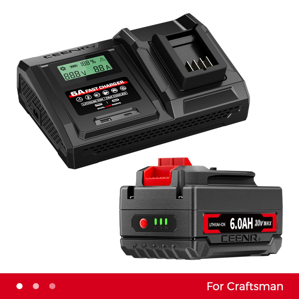 6 Amp Fast Charger for Craftsman 20V Max Lithium-Ion Battery Pack