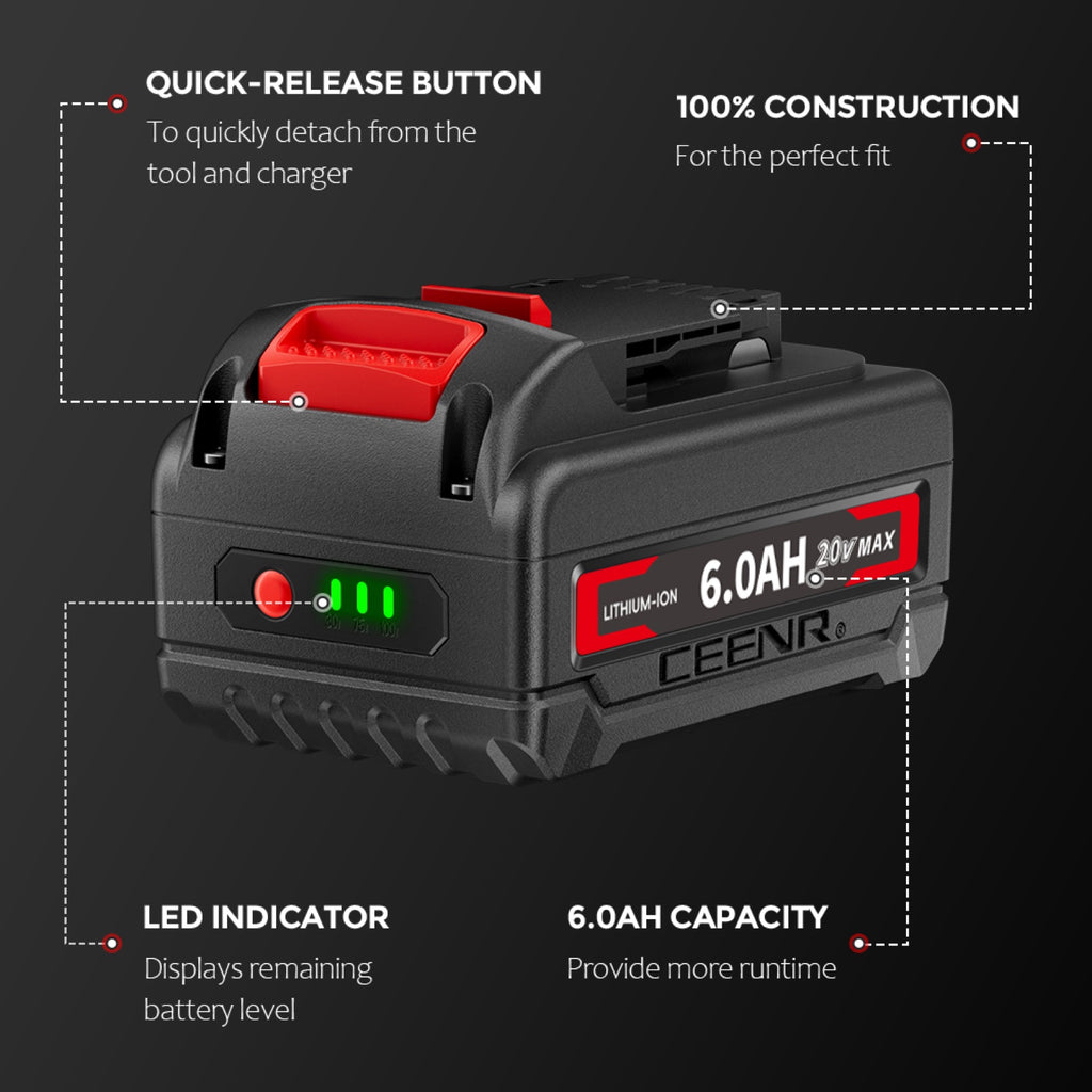 CEENR 6.0Ah Battery (with LG HG2 Cells) for DeWalt 20V Max | Replacement Model DCB200