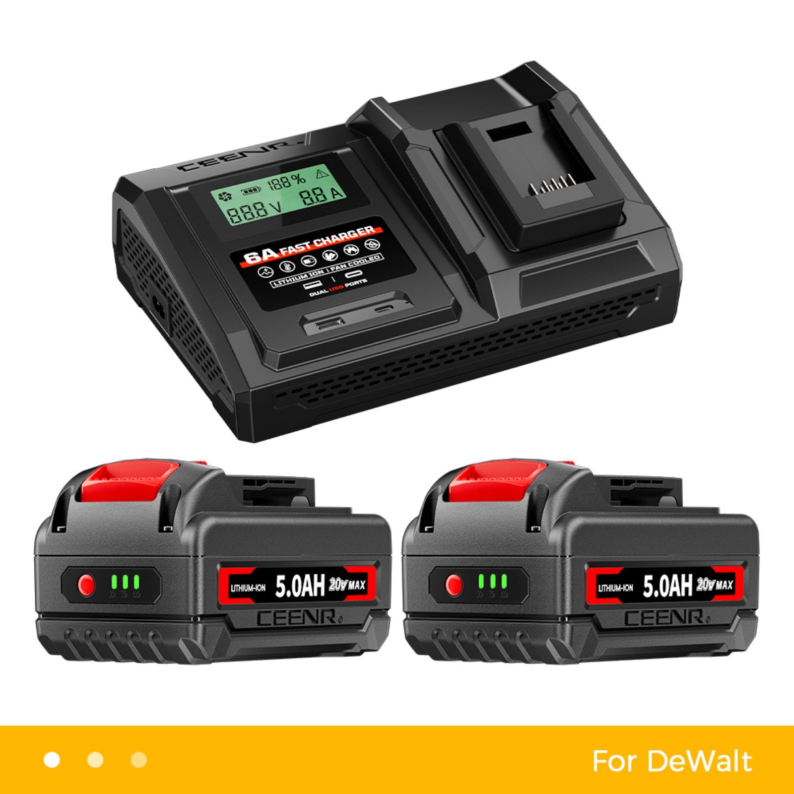 6 Amp Fast Charger for DeWalt 20V Max Lithium-Ion Battery Pack