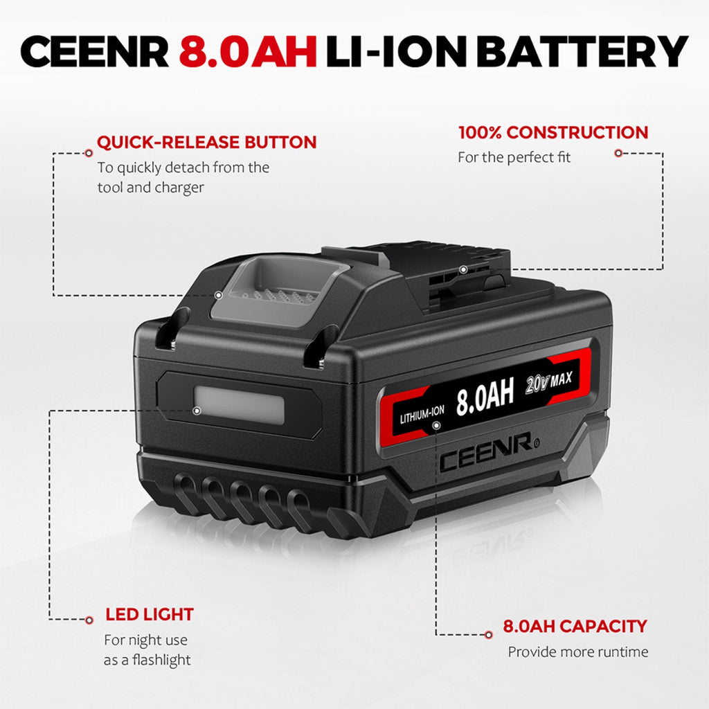 CEENR 8.0Ah Battery (with Lishen 21700 Cells) for DeWalt 20V Max | Replacement Model DCB200
