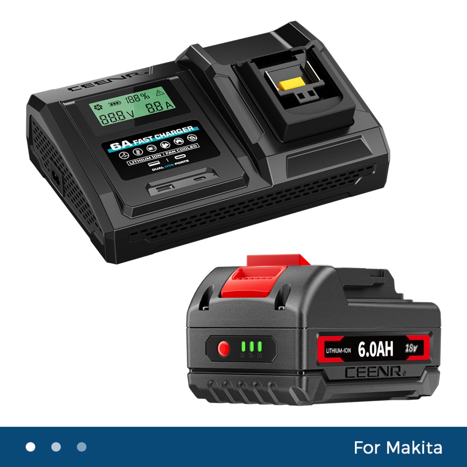 6 Amp Fast Charger for Makita 18V Lithium-Ion Battery Pack