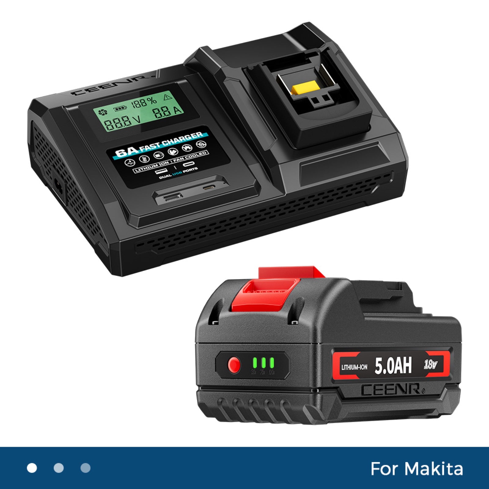 6 Amp Fast Charger for Makita 18V Lithium-Ion Battery Pack