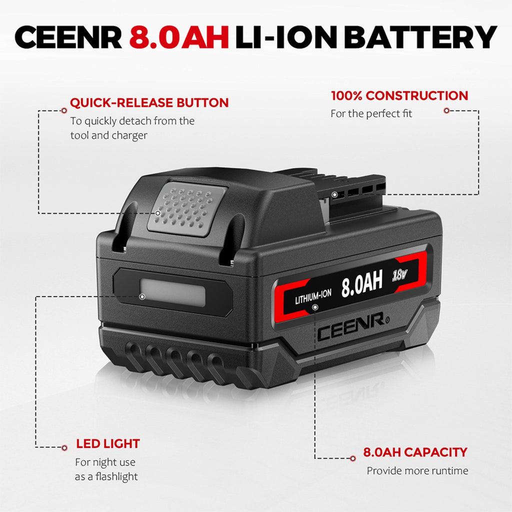 CEENR 8.0Ah Battery (with Lishen 21700 Cells) for Milwaukee 18V | Replacement Model M 18