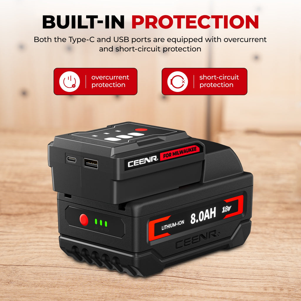 CEENR 45W USB-C Power Bank Adapter for Milwaukee 18V Batteries