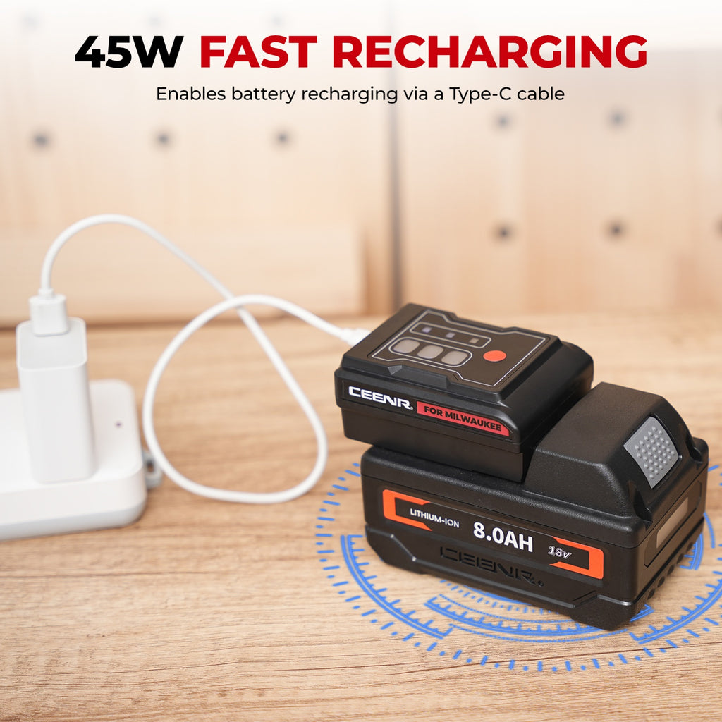 CEENR 45W USB-C Power Bank Adapter for Milwaukee 18V Batteries