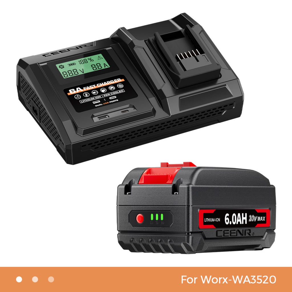 6 Amp Fast Charger for Worx 20V Max Lithium-Ion Battery Pack WA3520