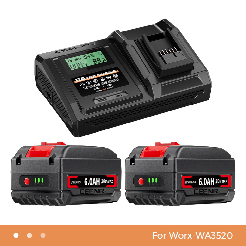 6 Amp Fast Charger for Worx 20V Max Lithium-Ion Battery Pack WA3520