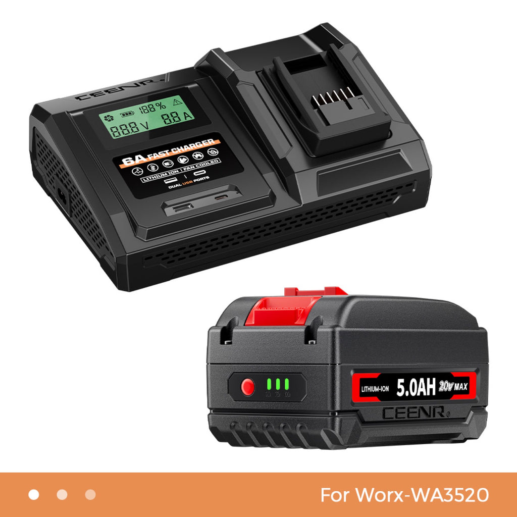 6 Amp Fast Charger for Worx 20V Max Lithium-Ion Battery Pack WA3520