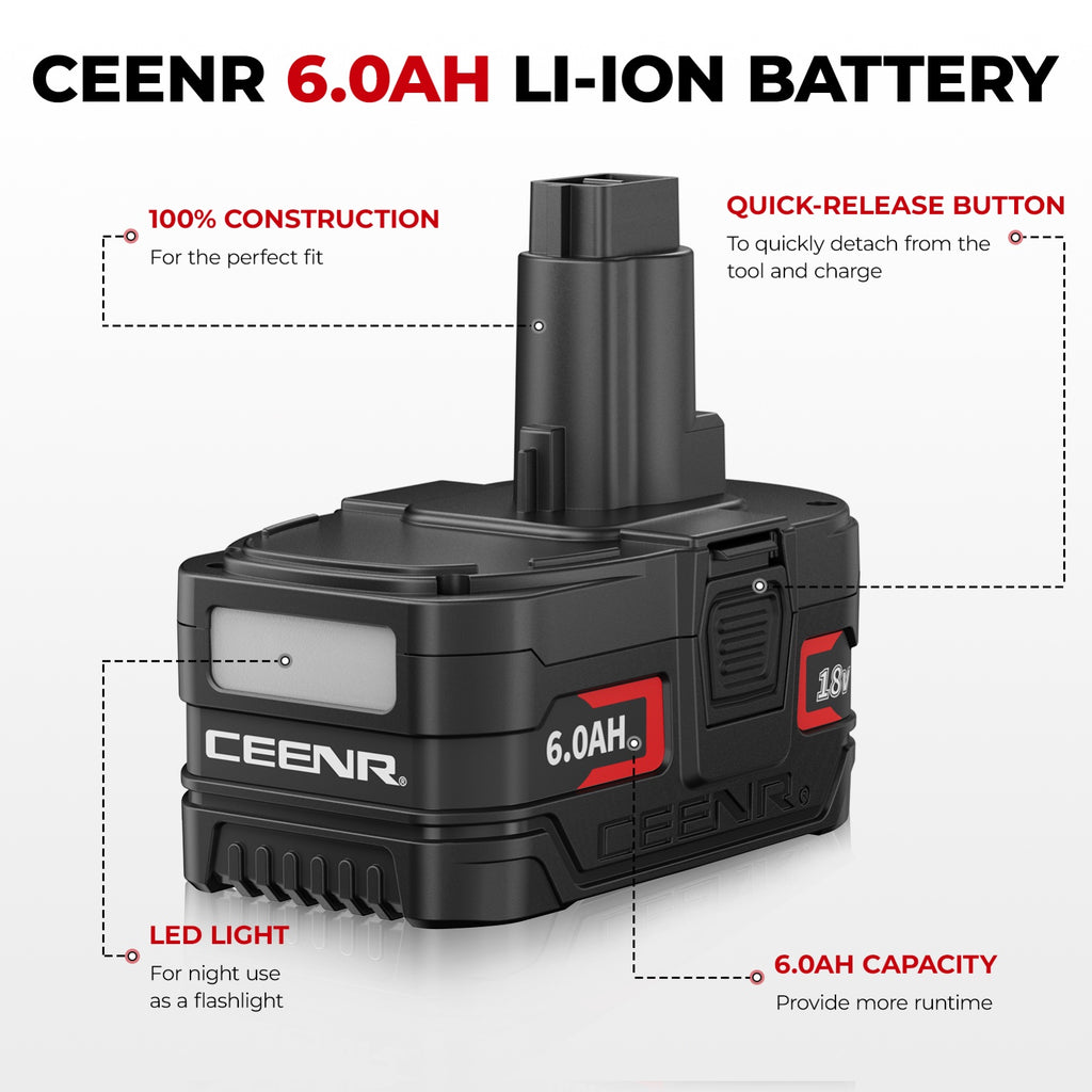 CEENR 6.0Ah Battery (with LG HG2 Cells) for DeWalt 18V | Replacement Model DC9096