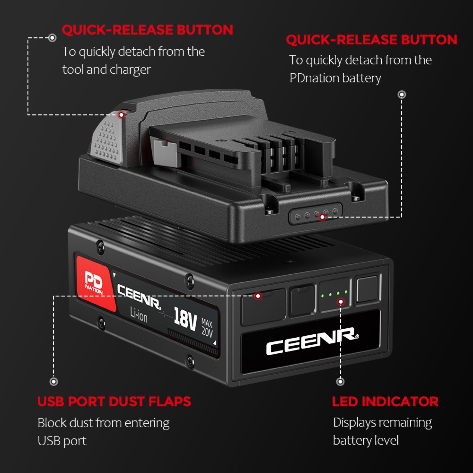 CEENR PDnation™ 4.0Ah Universal Power Tool Battery — 1,600+ Tools, USB-C